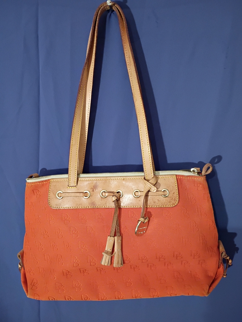 Dooney & Bourke Orange Shoulder Tote with Tan Trim